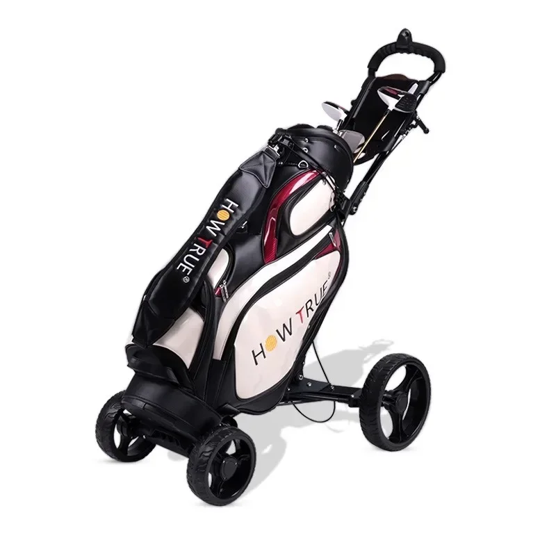 4 Wheel Folding Golf Push Cart Plus-Stainless Steel Construction, Adjustable Handle, Scoreboard, and Reliable Brake System