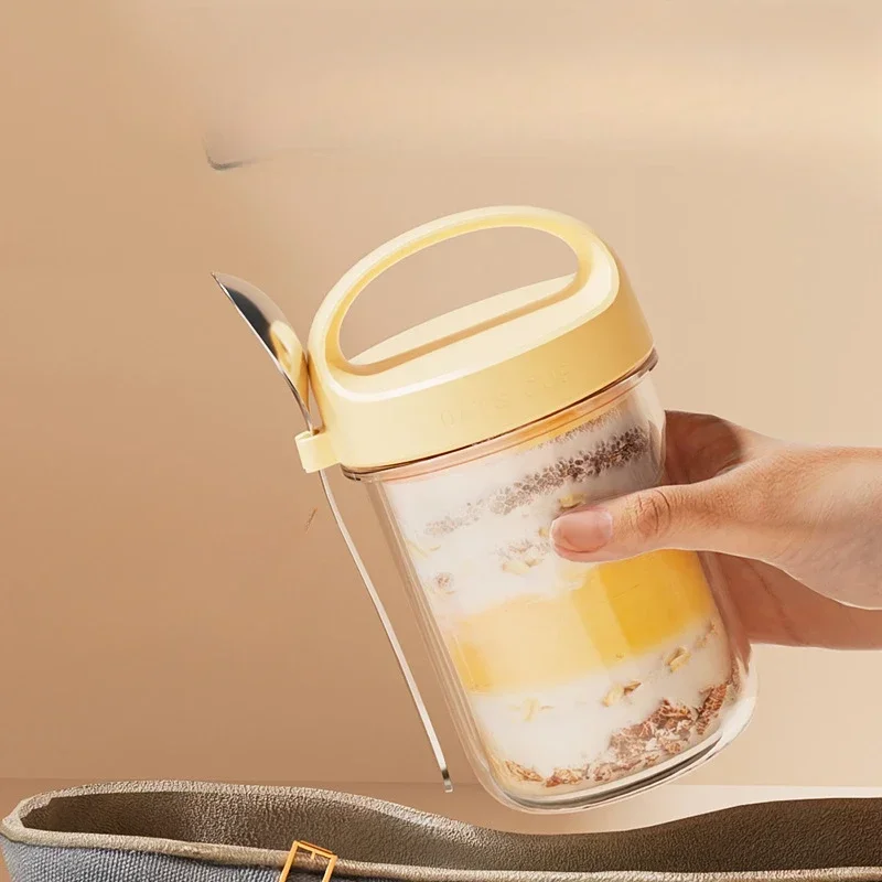 420ML New Breakfast Cups Oatmeal Cereal Nut Yogurt Salad Cup Leakproof Glass Oats Container With Lid Spoon Food Storage Box