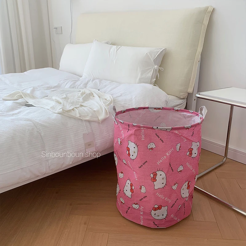 Hello Kitty Sanrio Storage Bins Cartoon Girls Student Dormitories Anime Clothing Dirty Clothes Toys Kawaii Storage Bag Gifts