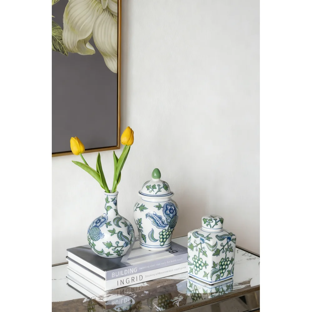 

Синие и белые фарфоровые имбирные банки, набор декоративных ваз с крышками для украшения столешницы для дома, гостиной