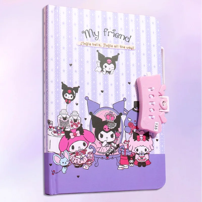 Kawaii Sanrio Kuromi Notebook Set with Password Lock Cartoon My Melody Cinnamoroll Writing Book Cute Journal for Birthday Gifts