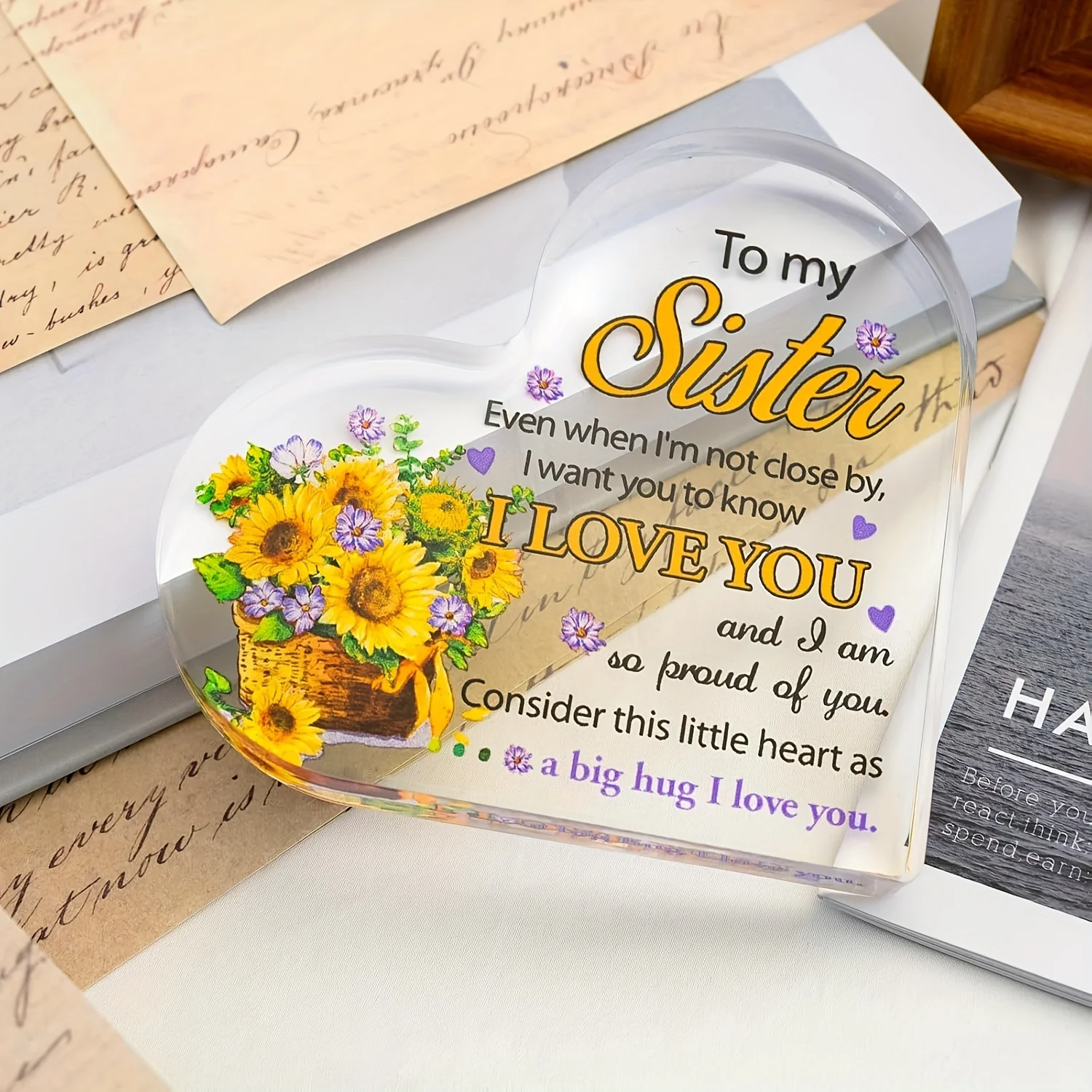 هدايا الأخت من هدايا عيد ميلاد الأخت الأخت، ديكورات مكتبية من الأكريليك، هدايا زفاف مثالية لعيد الشكر والكريسماس للكبار