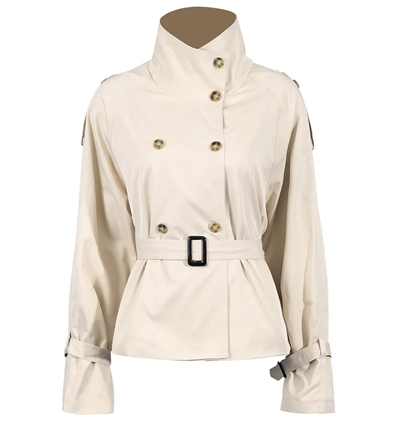 Women Long Sleeve Coat Solid Colour Button Coat With Belt