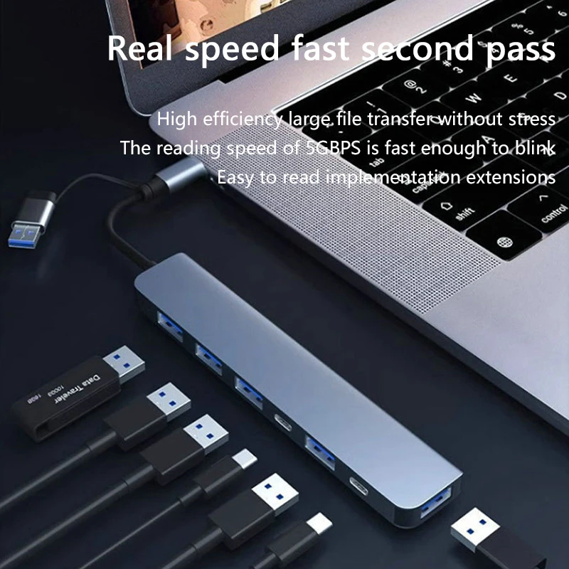 Station d'accueil 7 en 1 USB2.0 type-c, double connecteur, extenseur d'ordinateur, Hub multi-interface Compatible Windows MacOS Linux Android