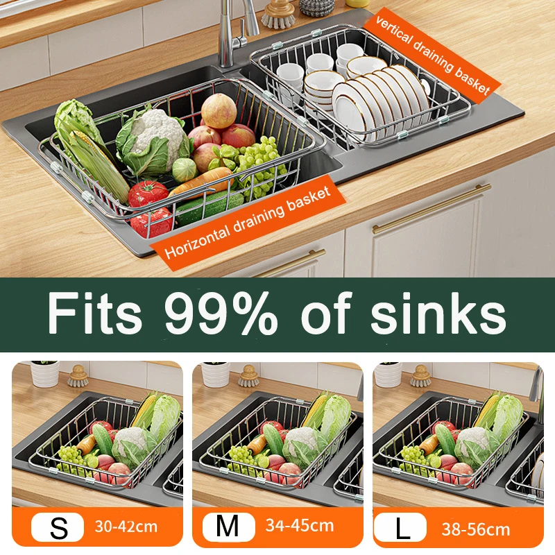 Adjustable Dish Drying Rack Stainless Steel Dish Drainer Fruit Vegetable Drainer Kitchen Sink Drain Holder Storage Rack