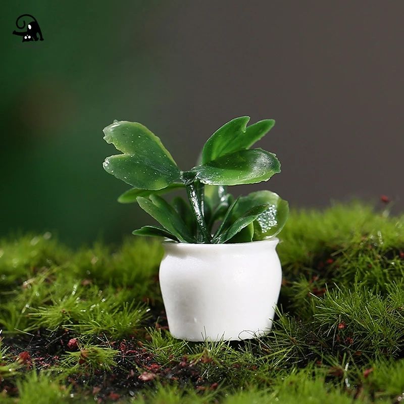 4Pcs 1:12 Dollhouse Miniature Green Plant Pot Mini Plastic Simulation Flower Pots Model Home Decor Doll House Accessories