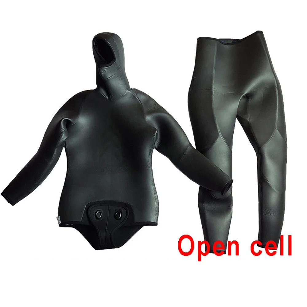 Neoprene Spearfishing Wetsuit dos homens, Open Cell, Camuflagem Terno Mergulho, caça, mergulho, Kitesurfing, 5mm, 2Pcs Set