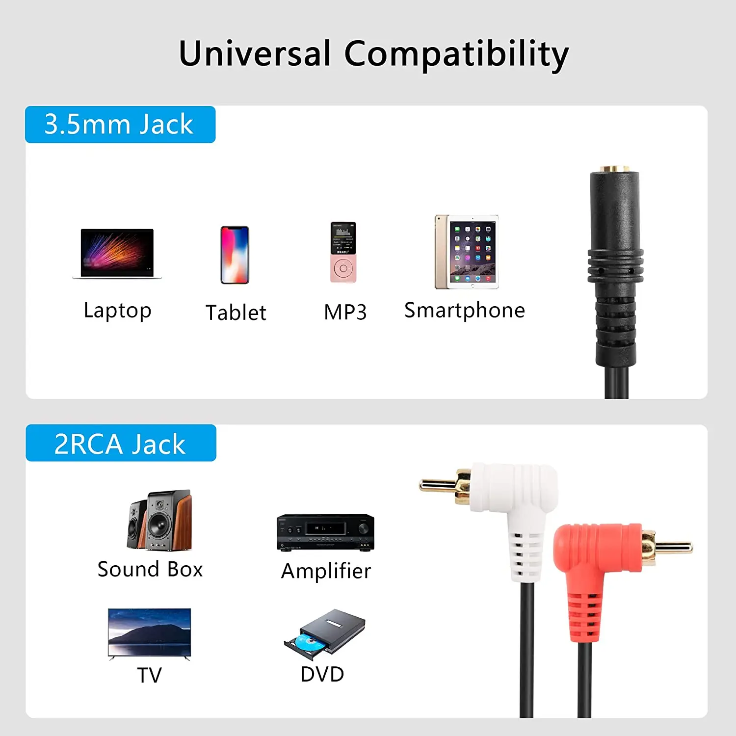 3.5 ملم 1/8 بوصة ستيريو أنثى صغيرة إلى 2 ذكر مزدوج RCA 90 درجة محول الزاوية اليمنى كابل الصوت Y للتلفزيون والهواتف الذكية والأجهزة اللوحية ومكبر الصوت