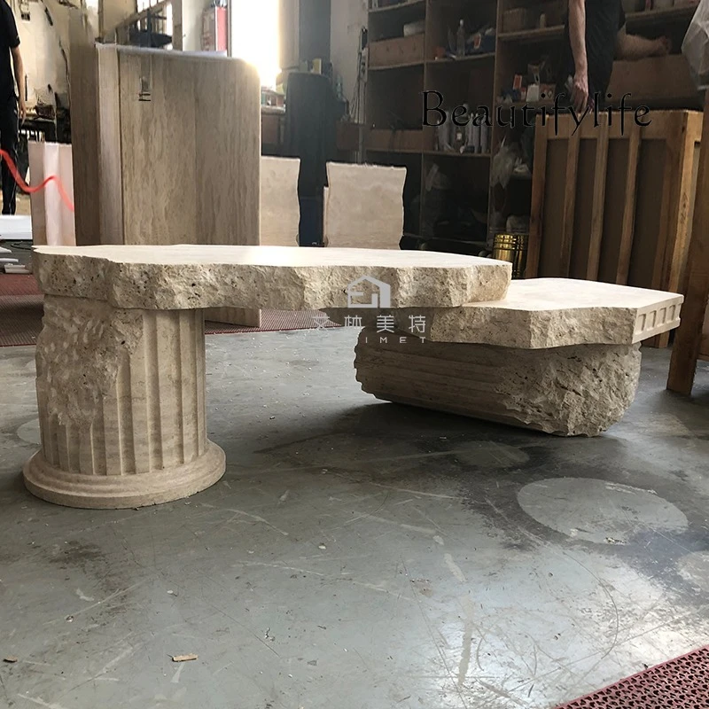 French light luxury high-end villa cave stone coffee table minimalist retro designer coffee table fashion