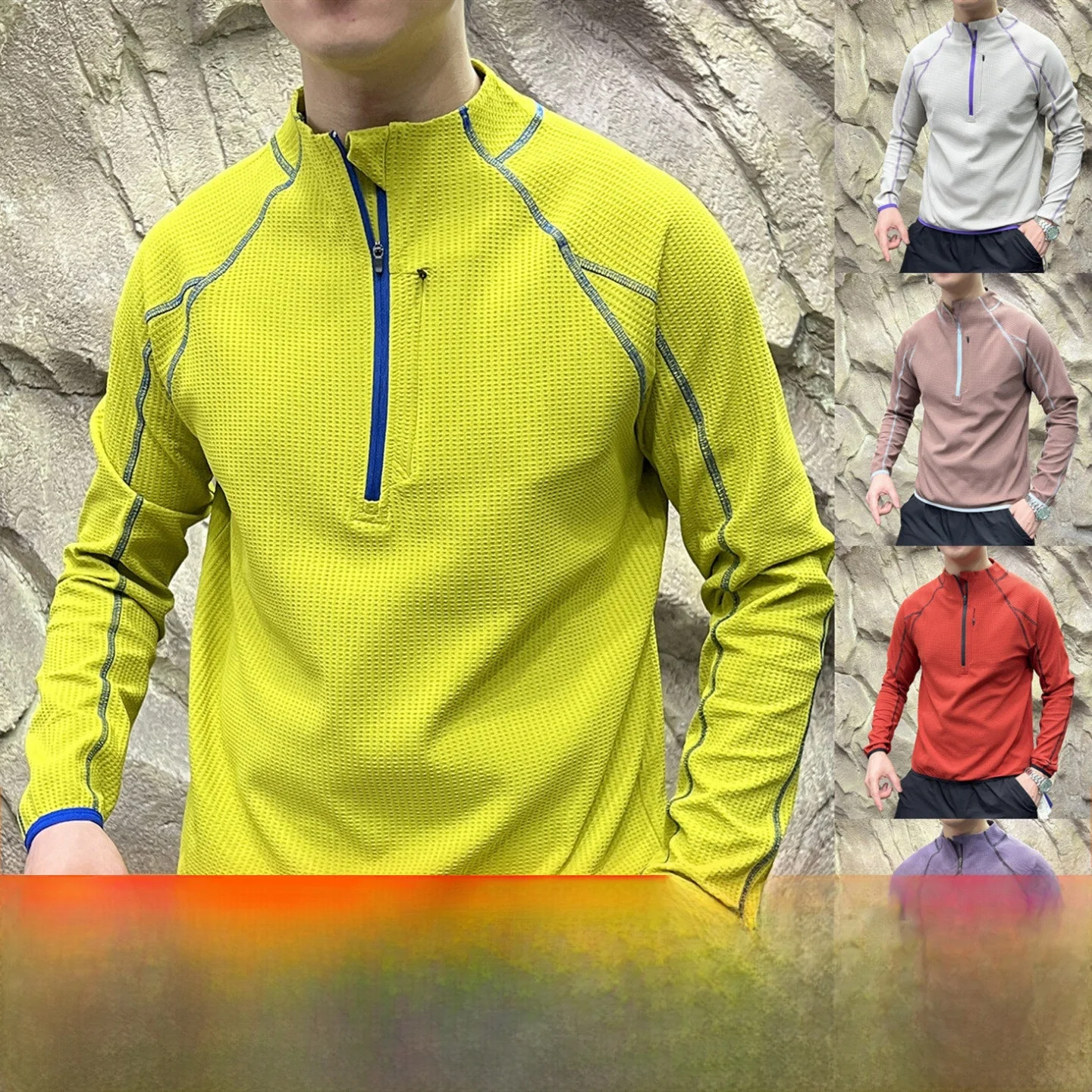 Rhythm Stitch 3D Cutting Half Zip Line Couple Base Shirt Autumn Commute Long Sleeve T-Shirt Sweatshirt Standard Fit Casual Style