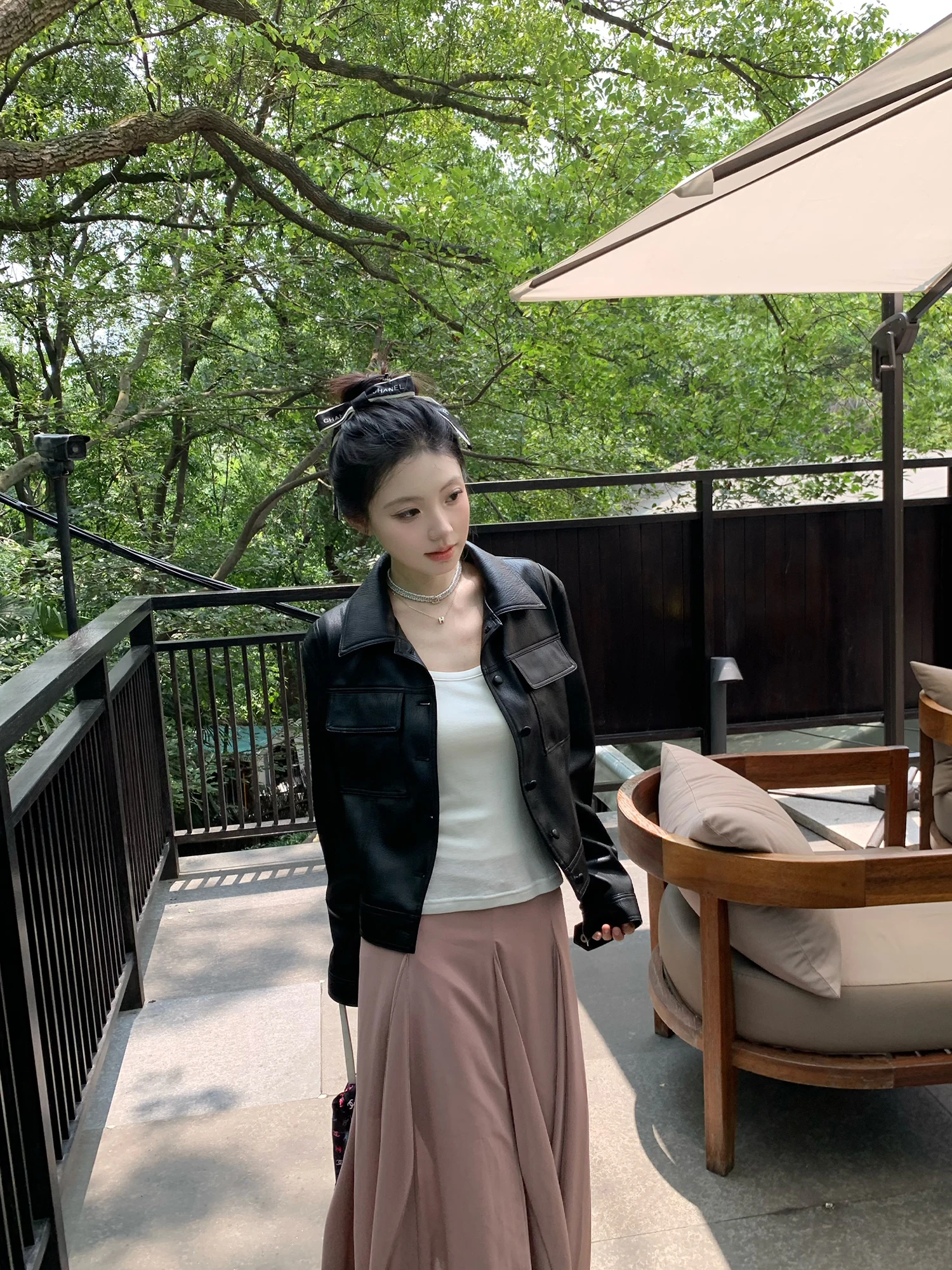 Yuzuqi Silver Town Cold Brew Bla Leather Jaet Damska Odzież Wysokiej Klasy ort Biker Sle Upper Apparel Odpowiednia Szerokość Ramion