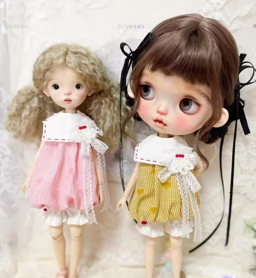 

3pcs style 2025 Blythe/Landoudou pink/yellow collar ➕ bubble ➕ shorts (Fit for Lulu,ymy24,Ob22,24,26,zone, Jenny)