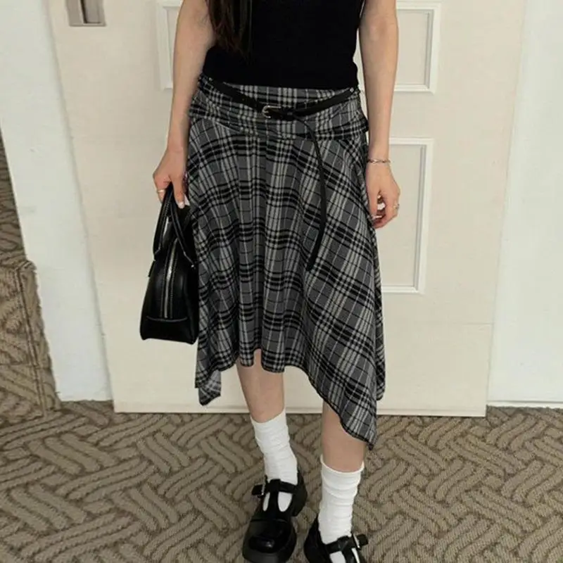 

2024 American College Sle Color Blo Plaid Asymmetrical Skirt Women's Commuter Casual Slimming f Skirt