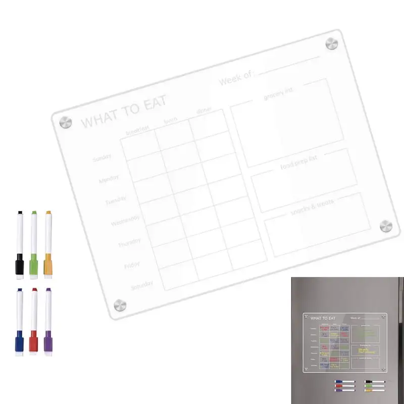 

Meal Calendar For Fridge Clear Acrylic Meal Prep Calendar Planning Board With 6 Colorful Pens Erasable Meal Planner And Grocery