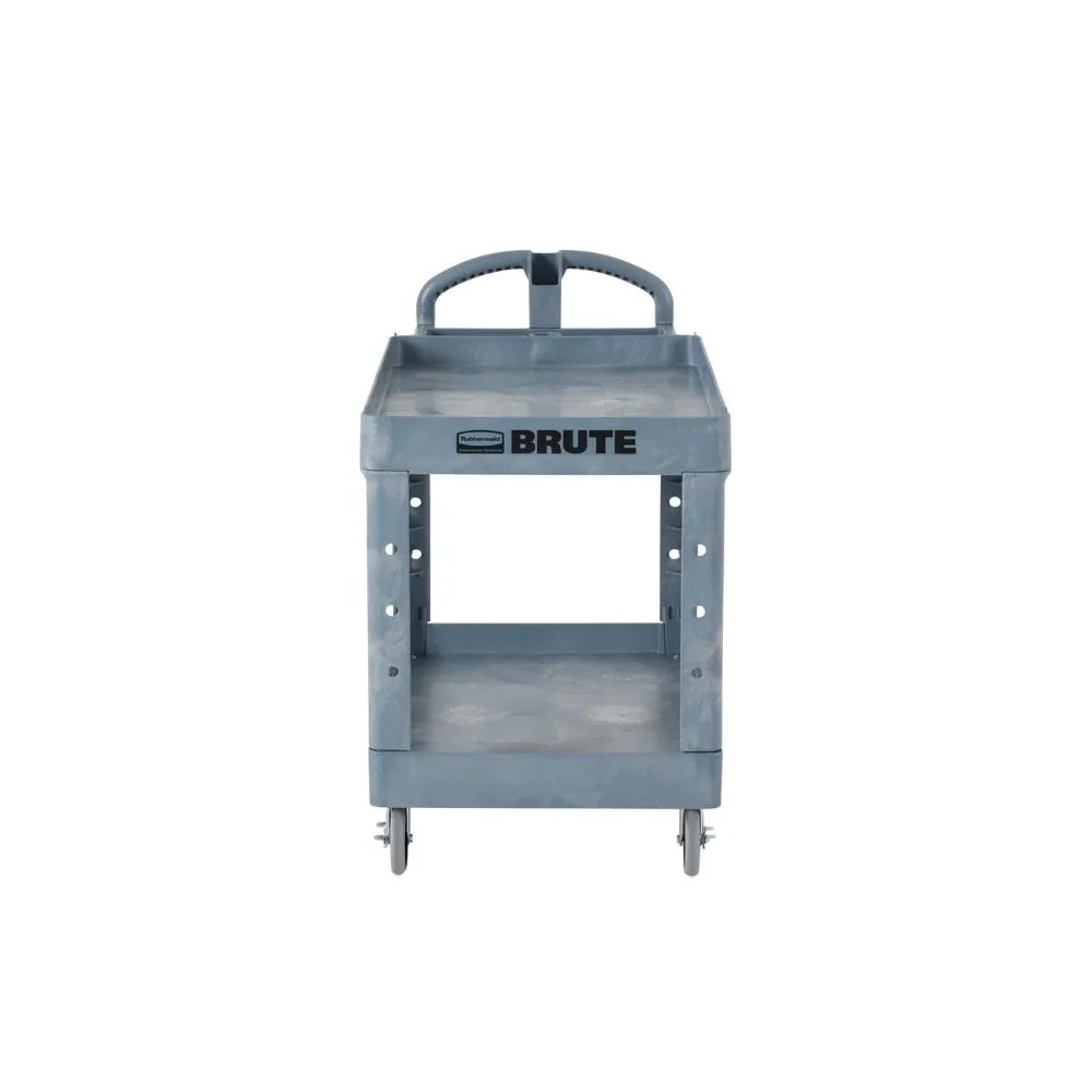 Commercial Products Brute Heavy Duty 2-Shelf Utility/Service Cart, Large, Lipped Shelves, Ergonomic Handle