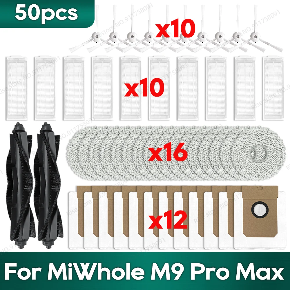 

Compatible for Miwhole M9 Pro Max Robot Vacuum Accessories Main Side Brush Hepa Filter Mop Rag Dust Bag Replacement Parts