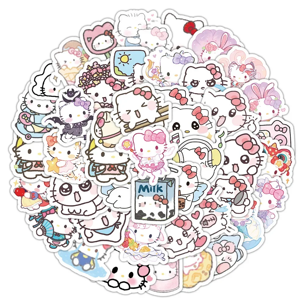 50Pcs Hello Kitty Stickers Cartoon Cat Stickers Girl Decals for Laptop Diary Scrapbook Stationery Decoration Sticker Kids Toys