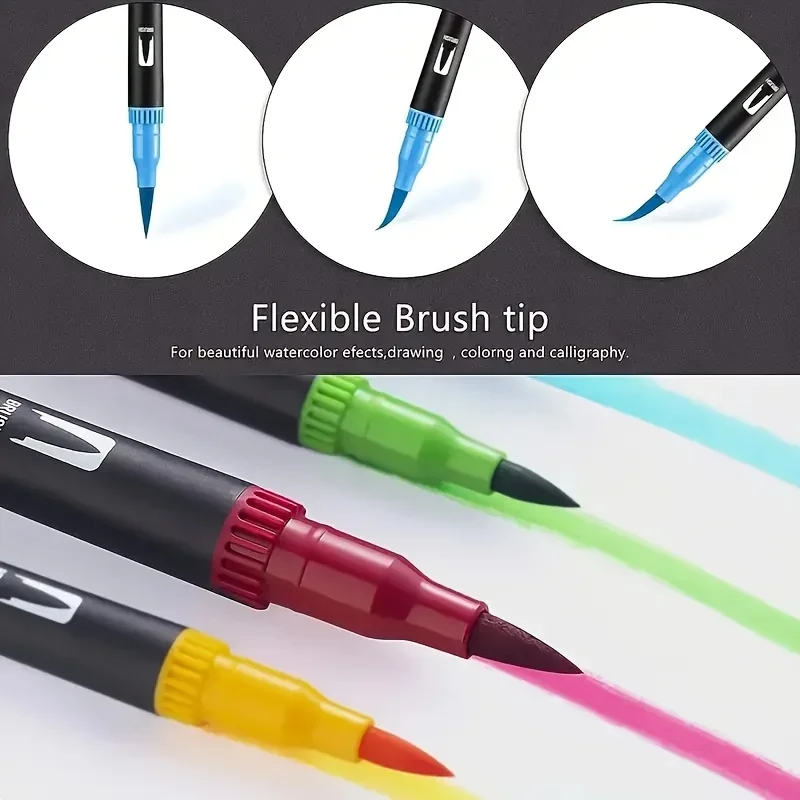 Lebendige doppelseitige Aquarellmarker – Kunstset zum Zeichnen und Basteln, langlebige Kunststoffkörper, Weihnachtsgeschenk – Detail 4