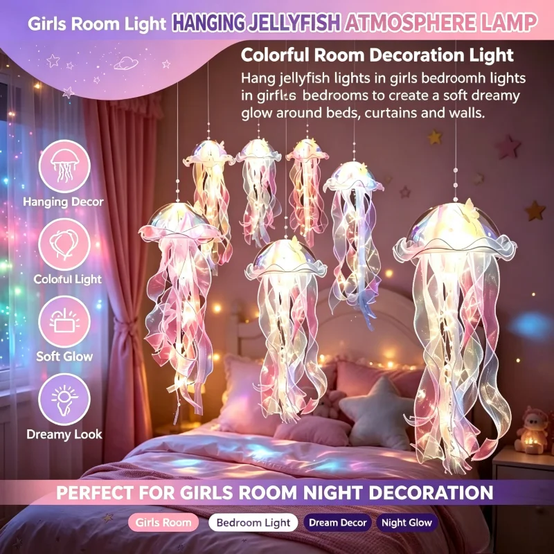Hanging Finished Jellyfish Light Strip with Colorful Atmosphere Portable and Suitable for Hanging Decoration Atmosphere in Rooms