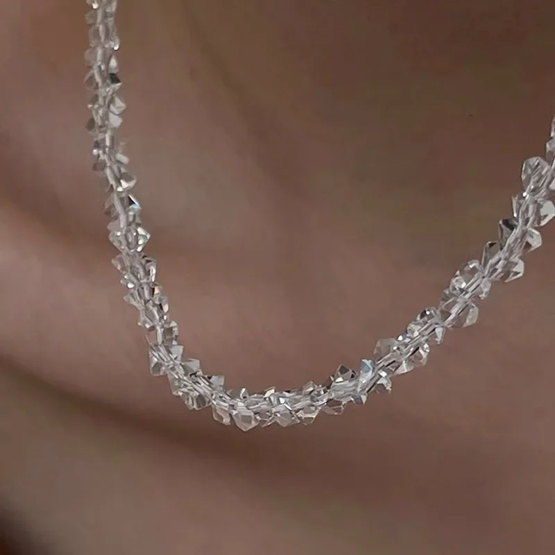 Mulit-cut Glass Crystal Irregular Beaded Choker Necklace for Women Transparent Vintage Collarbone Collar Neck Fashion Jewelry image 4