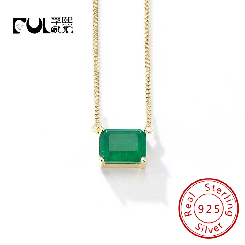 Clavicle Chain Charm Emerald Necklace Classic Luxury Gemstone Single Zircon  Necklace Jewelry S925 Silver Women's