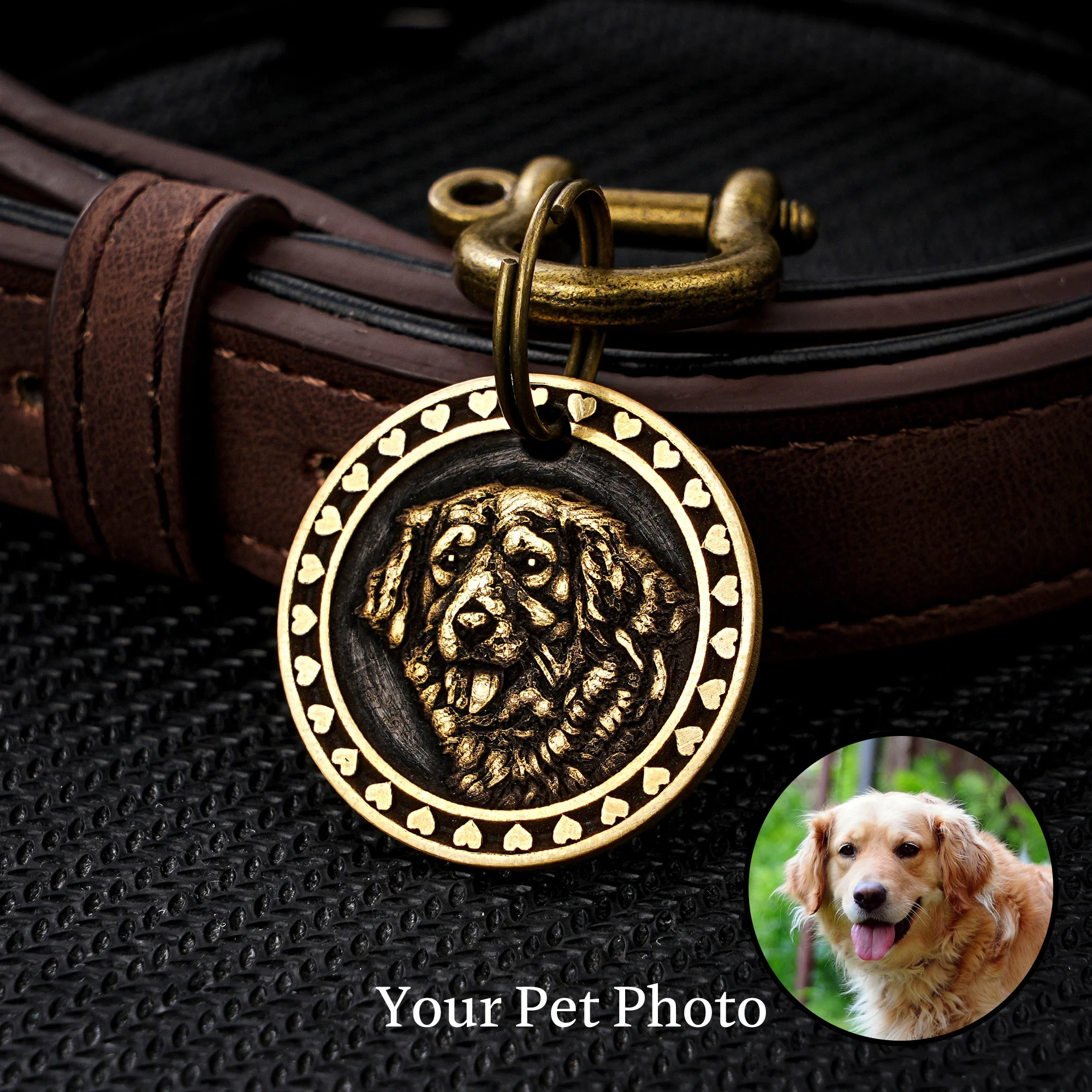 Étiquette photo personnalisée pour chien, étiquette personnalisée avec portrait de votre animal de compagnie, étiquette en laiton pour animaux de compagnie, étiquette pour chien de 30 mm, cadeau pour les amoureux des animaux, étiquette pour chien gravée en profondeur.