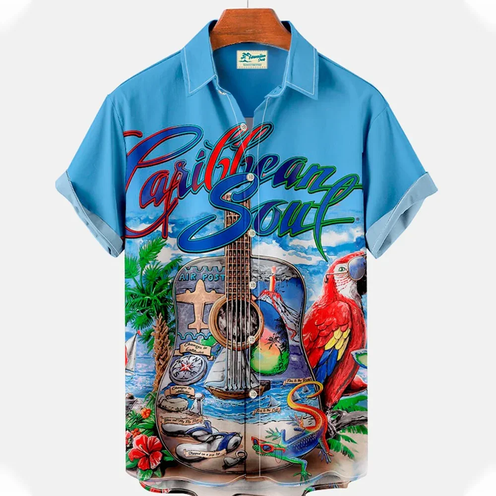 Hawaiian T-shirt Men\'s Shirt Parrot Print Short Sleeve Blouse Summer Beach Vacation Shirt For Men Fashion Lapel Men\'s Clothing