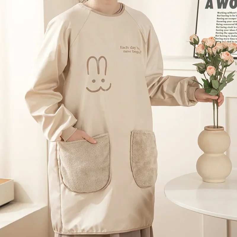 

Apron for Hand Drying Long-sleeved Kitchen Apron Use Waterproof Dirt-resistant Cooking Women's Bib Apron Food Service Coverall
