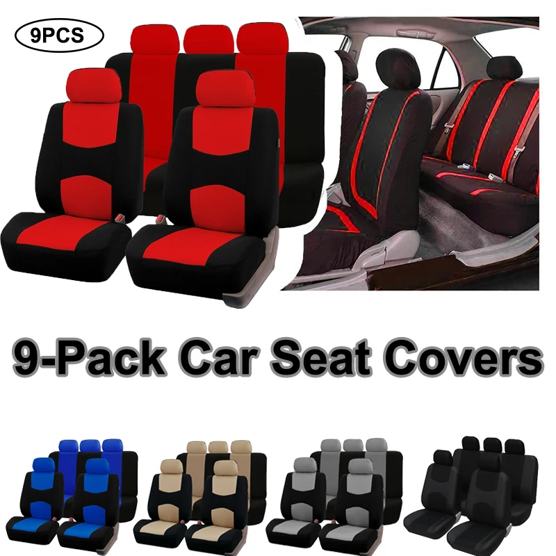 

9-Pack Universal Car Seat Covers Solid Color Fabric Two-Tone Stylish Car Seat Protectors Fit Most Cars SUVs Car Seat Accessories