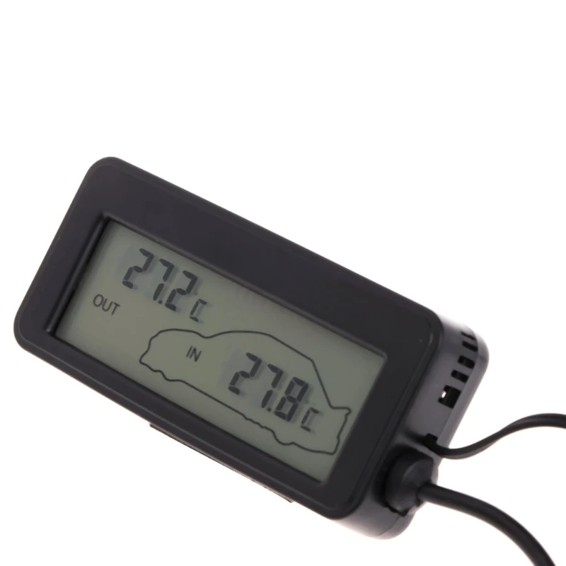 Thermometer,Mini Digital Car LCD Display Indoor Outdoor Thermometer 12V Vehicles 1.5m Cable