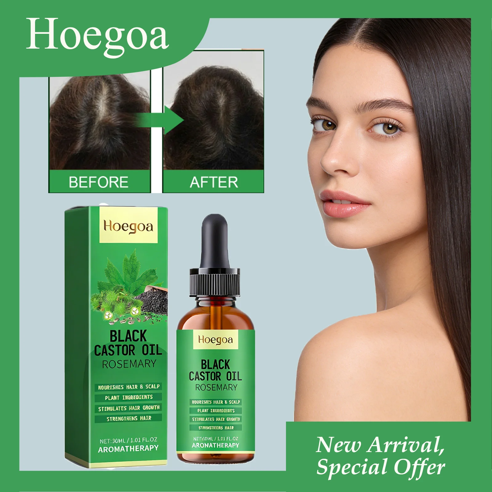 HOEGOA 30mL Black Castor Oil Promotes Hair Growth Strengthens Hair Roots Deeply Moisturizes Prevents Dryness Hair Growth Oil