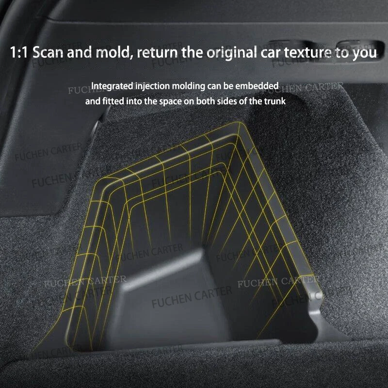 For Tesla Model YL 2026 Trunk Side Storage Box Hollow Cover Organizer Flocking Mat Partition Board Stowing Tidying Accessories