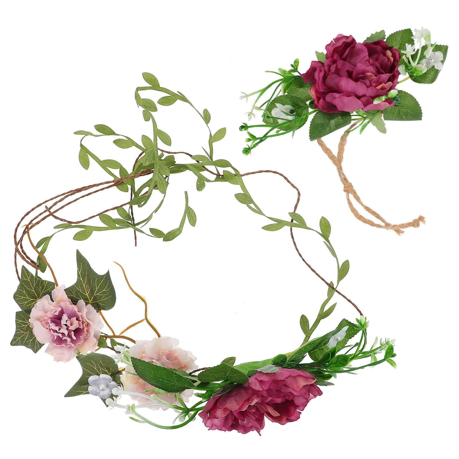 

Набор из 2 предметов: повязка на голову и браслет с жемчугом и цветами для невесты, на свадьбу, пляжную вечеринку, помолвку, цветочная корона, гирлянда