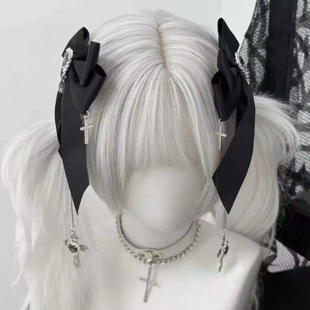 여자를위한 1 쌍 JK 헤어 클립 Subculture 빈티지 블랙 보우 백 헤어 클립 여자 친구 선물을위한 헤어 액세서리