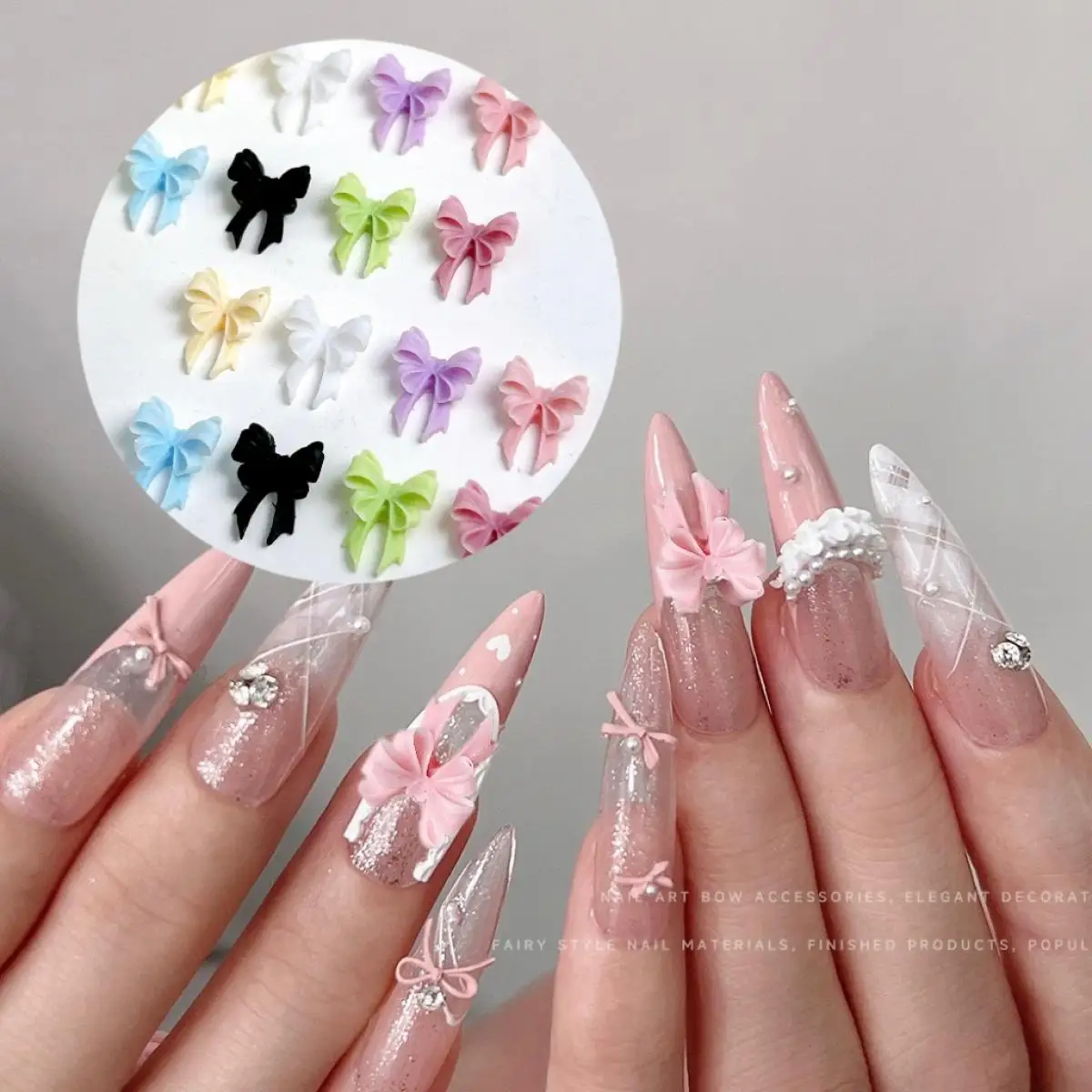 ثلاثية الأبعاد الراتنج 8-Color مختلط الحلو القوس مسمار الفن الديكور طبقة مزدوجة الشريط القوس مسمار السحر اكسسوارات لوازم DIY بها بنفسك الحرف اليدوية