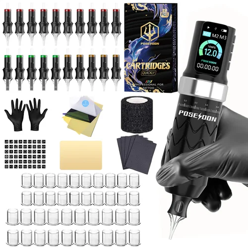 Imagen 2 del producto Kit de tatuaje POSEIDON V5, Kit de pluma de tatuaje para maquillaje permanente, Kit de máquina de tatuaje, fuente de alimentación de tatuaje profesional, Kit de pistola de tatuaje