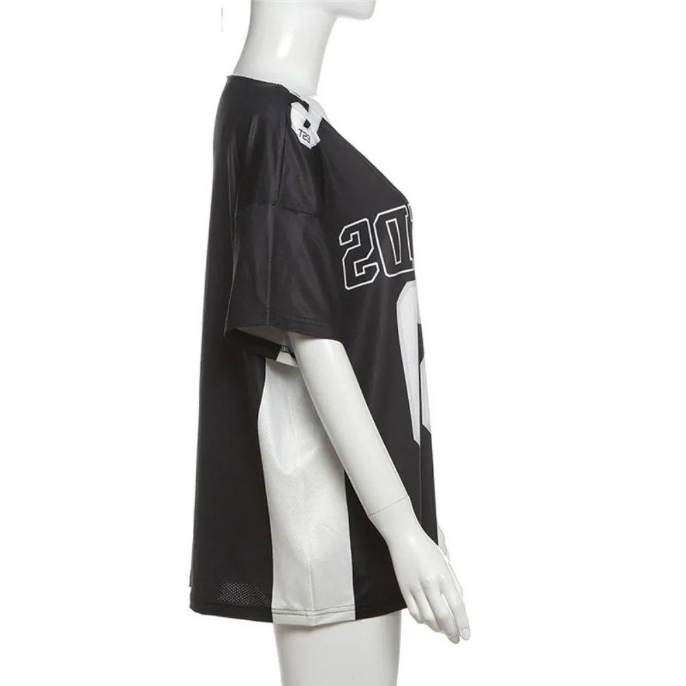 Asymmetrie Sportliches Freizeit-T-Shirt Englischer Buchstabe Zahlen Kurzarm Top Vielseitiger Atmosphärenstil Harajuku Kurzarm Club