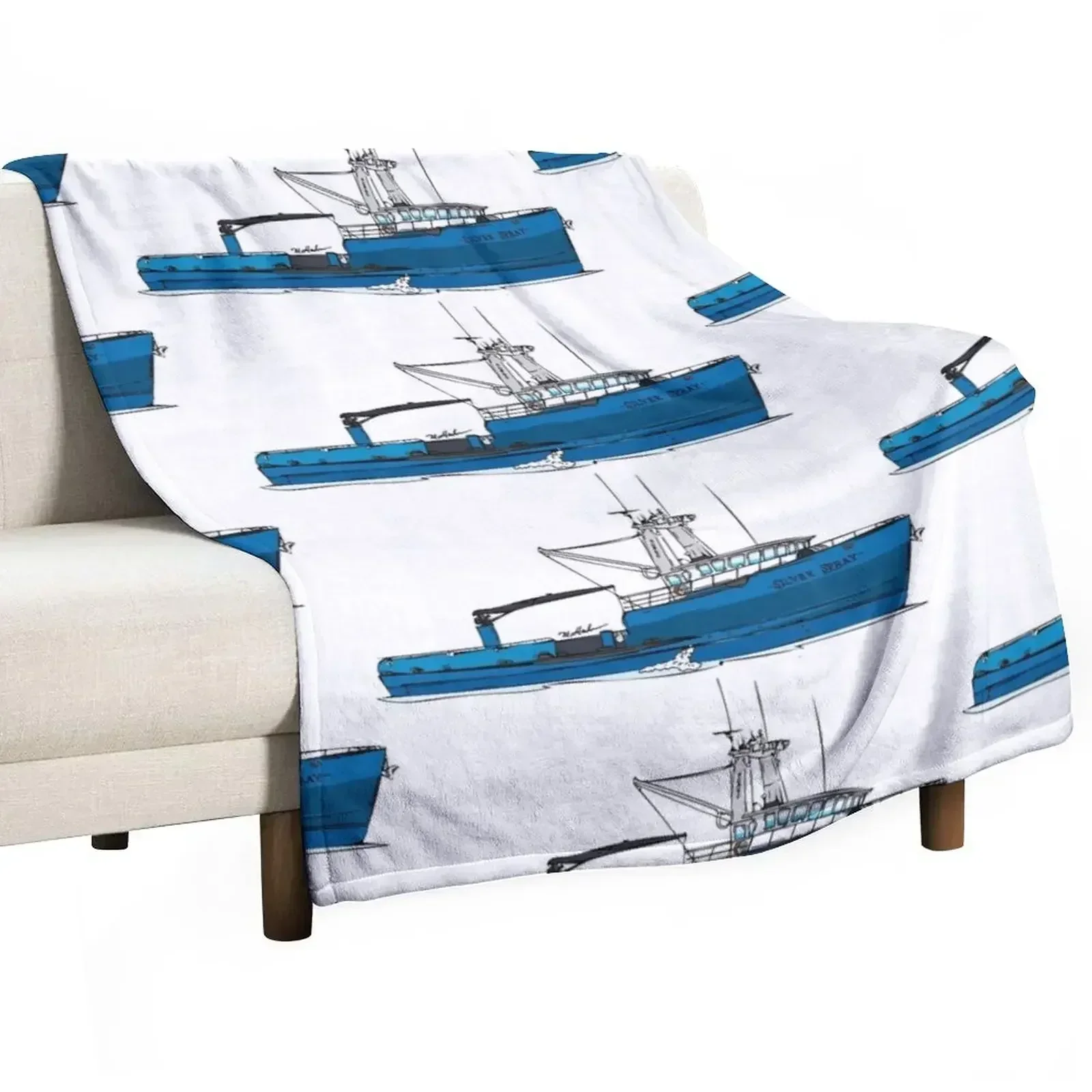 

The Silver Spray Alaska Fishing Boat Throw Blanket Camping Bed Blankets