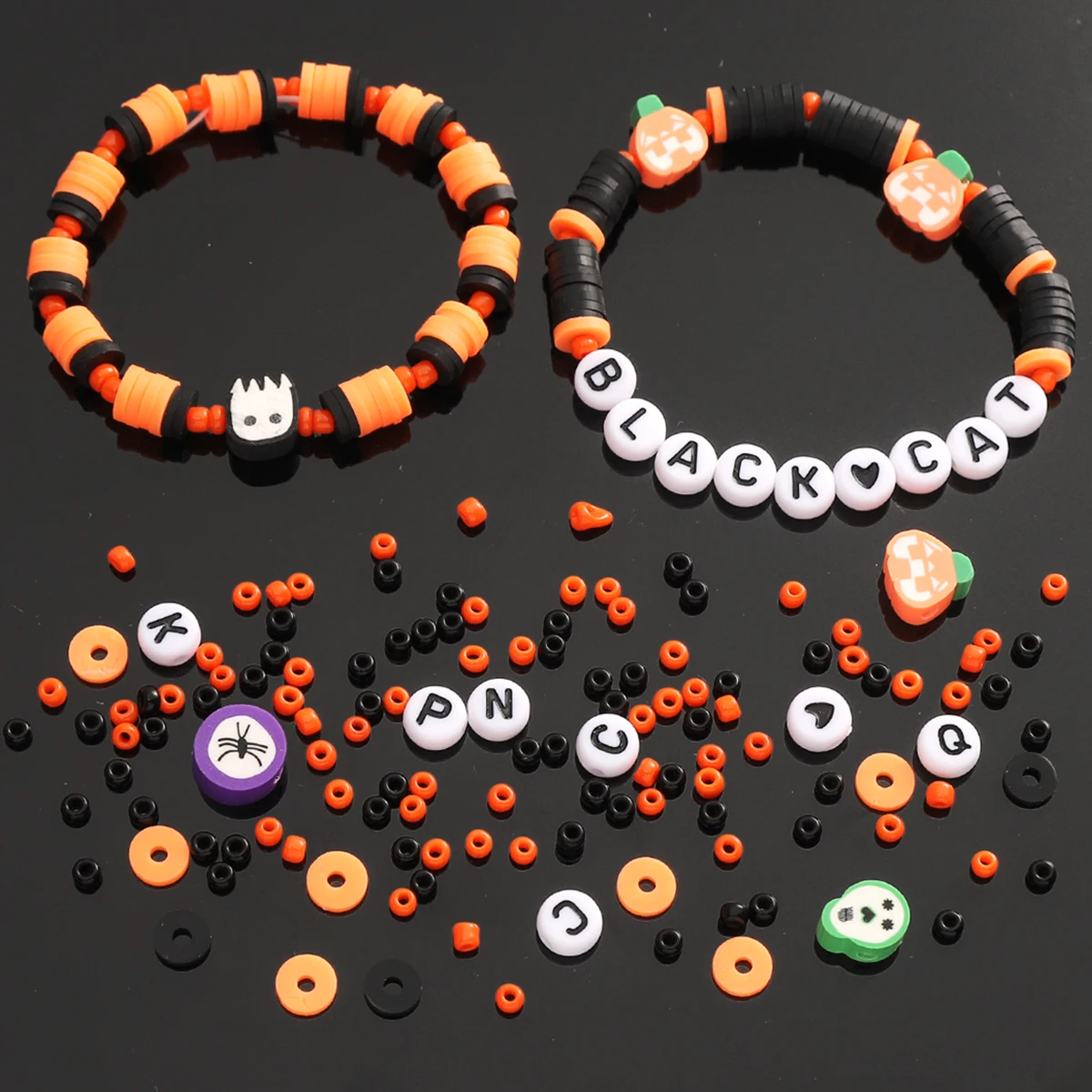 

4 Grids Polymer Clay Beads Set Halloween Christmas Loose Spacer Beads for DIY Jewelry Making Bracelets Necklaces Accessories