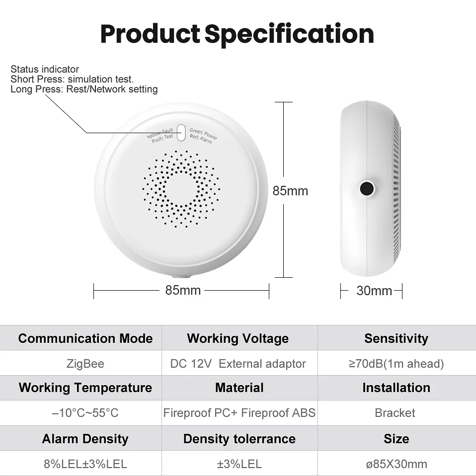 Eleopard Tuya Zigbee Combustible Gas Detector Gas Leak Detector Alarm prevent gas leakage Device Home fire Security