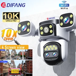 10K UHD Home Security WiFi Camera Four Lens Four Screen 10X Oprical Zoom CCTV External IP Cam 360° Video Surveillance Cam