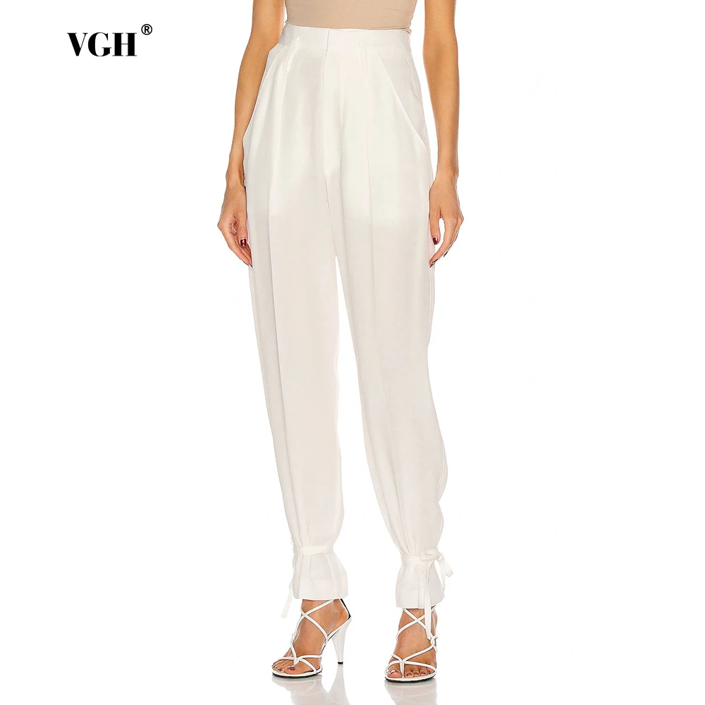 

VGH Solid Casual Wide Let Trousers For Women High Waist Patchwork Pockets Temperament Long Pants Female 2024 New Clothes Style