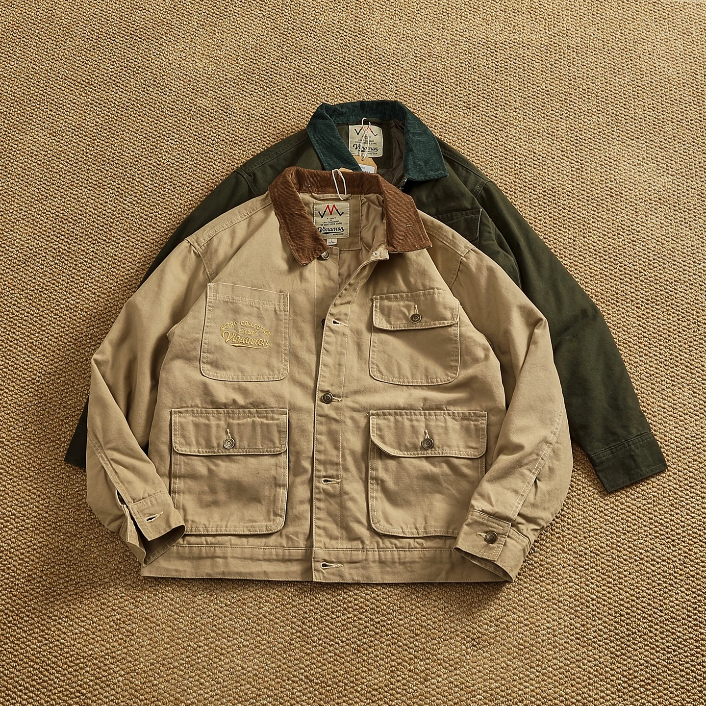 

Men's Cotton Jaet Autumn Winter Stitched Polyester Fiber Canvas Workwear Collar Coat Long Sve Retro Sle