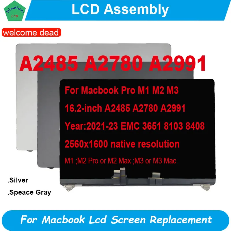 

New Laptop Screen Display Assembly For Macbook Retina Pro 16.2" A2780 A2485 A2991 Full Complete LCD Replacement EMC 3651 2021