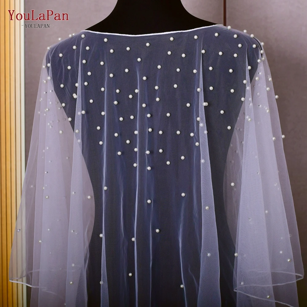 YouLaPan G27 Short Wedding Capelet Shawl Elegant  Pearls wedding Bridal Cape Cloak Shawl Cover over the Shoulder customizable