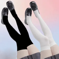 Solid Color Lolita Long Stockings JK Women Girls Cute Black White Tights Over Knee Thigh High Socks Cosplay Sexy Nylon Stockings