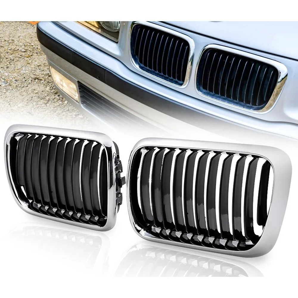 

Chrome Silver Kidney Grille For BMW 3 Series E36 Facelift LCI 1997 1998 1999 M Performance Replacement Double Single Line Grill