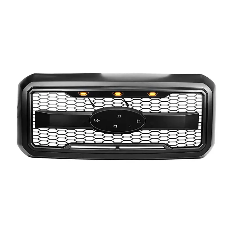 FOR Ford F-250/350/450/550 2011–2016 Front Grille,Raptor-Style Mesh Grille with Amber Lights, Matte Black OE BC3Z-8200-G