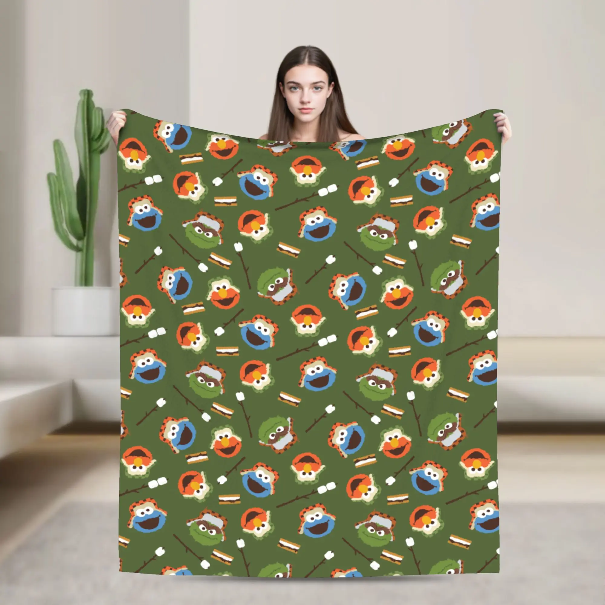 Camping Is Fun Sesames Streets Flannel Blankets  Custom Throw Blankets for Home 150*125cm Quilt,