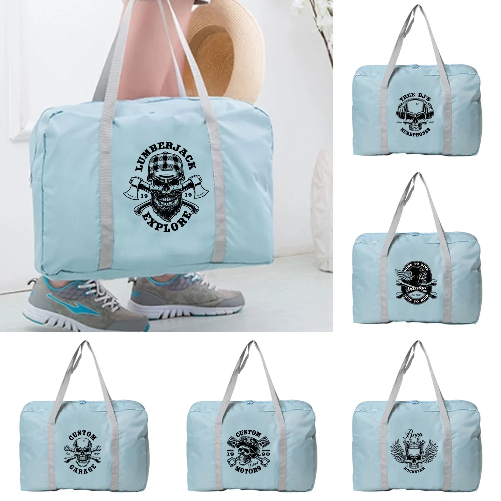 

Skull Pattern Lightweight Travel Handbag Foldable Handbag Large Capacity Stylish Minimalist Zipper Vacation Portable Handbags